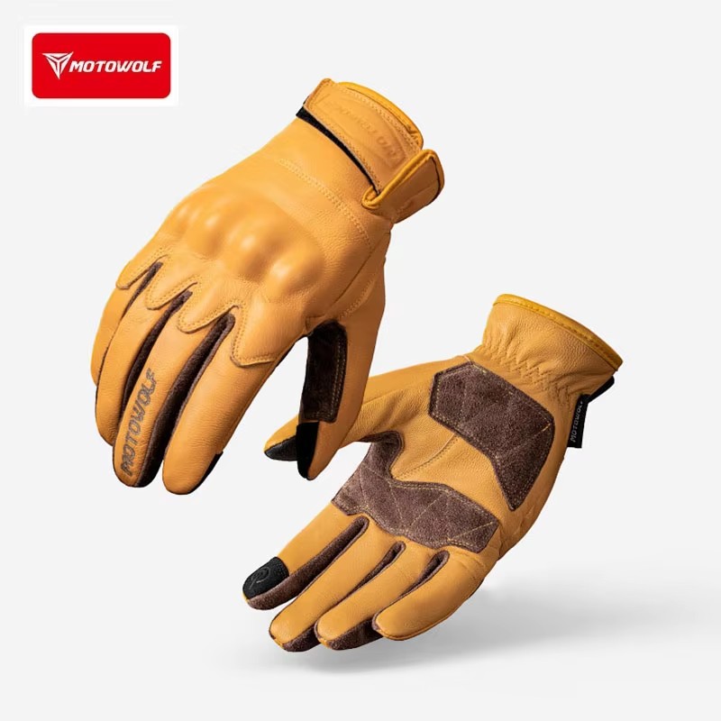 Motorcycle Gloves Leather Knuckle - Luvas de Couro para Motocicleta Retrô,