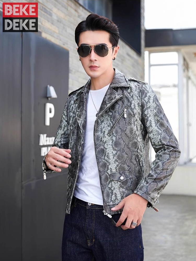 Leather Motorcycle Jacket Biker - Jaqueta de couro genuíno dos homens