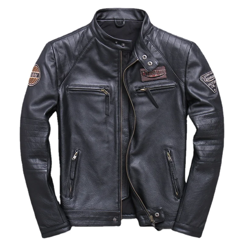 Leather Motorcycle Jacket Biker - Jaqueta de motociclista de couro genuíno
