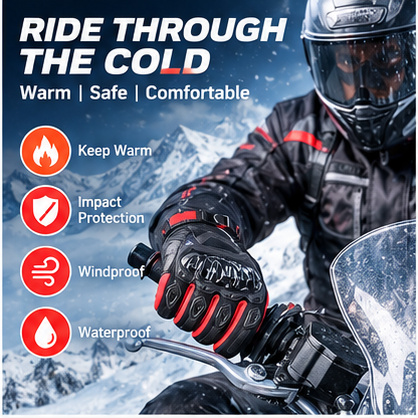 Motorcycle Gloves Leather Knuckle - Luvas de Inverno para Motocicleta, Impermeáveis,
