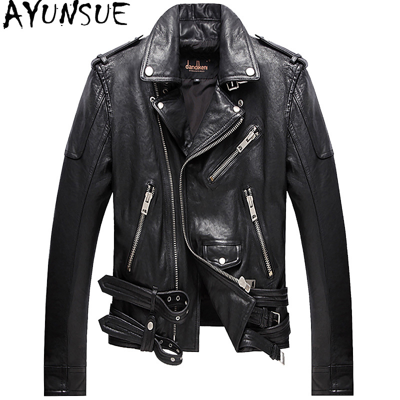 Leather Motorcycle Jacket Biker - Ayunsue real pele de carneiro 100%