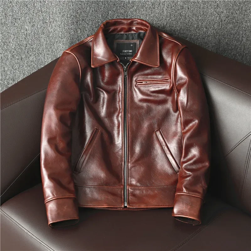 Jaqueta Masculina de Couro Gen - Leather Motorcycle Jacket Biker avaliação e preço