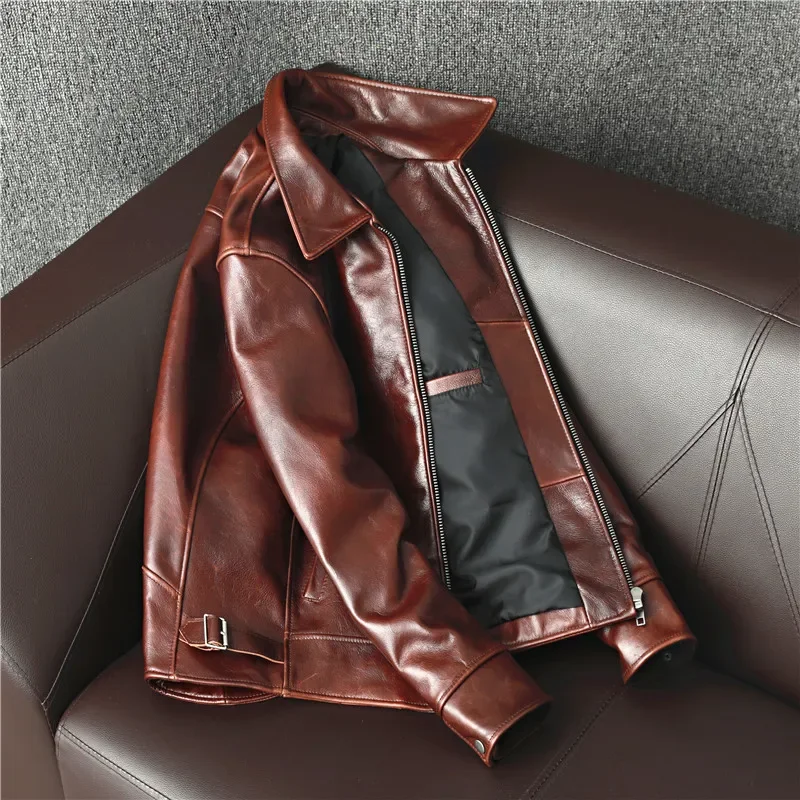 Jaqueta Masculina de Couro Gen - Leather Motorcycle Jacket Biker avaliação e preço