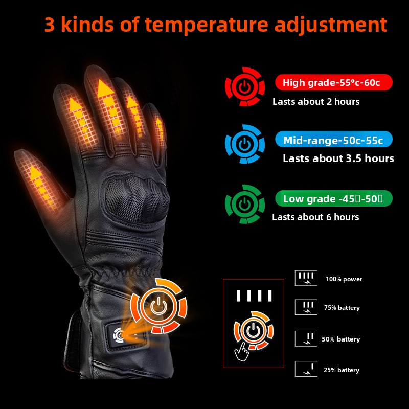 Luvas de Couro Aquecidas 7.4V  - Motorcycle Gloves Leather Knuckle avaliação e preço