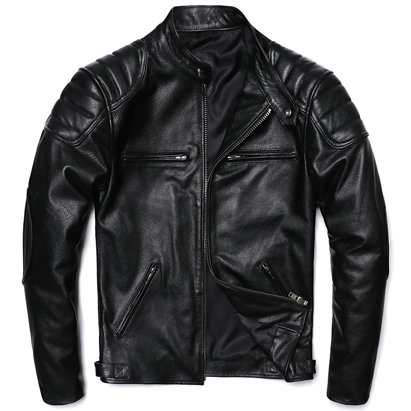 Jaqueta clássica de couro genu - Leather Motorcycle Jacket Biker avaliação e preço