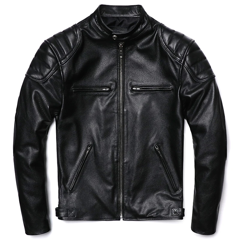 Jaqueta clássica de couro genu - Leather Motorcycle Jacket Biker avaliação e preço
