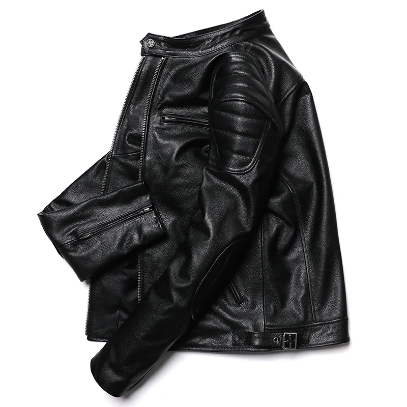 Jaqueta clássica de couro genu - Leather Motorcycle Jacket Biker avaliação e preço