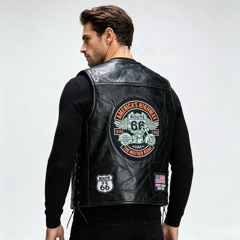 Colete de couro grande para mo - Leather Motorcycle Jacket Biker avaliação e preço