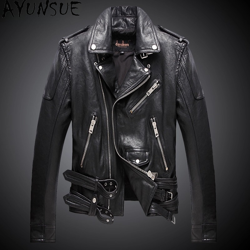 Ayunsue real pele de carneiro  - Leather Motorcycle Jacket Biker avaliação e preço