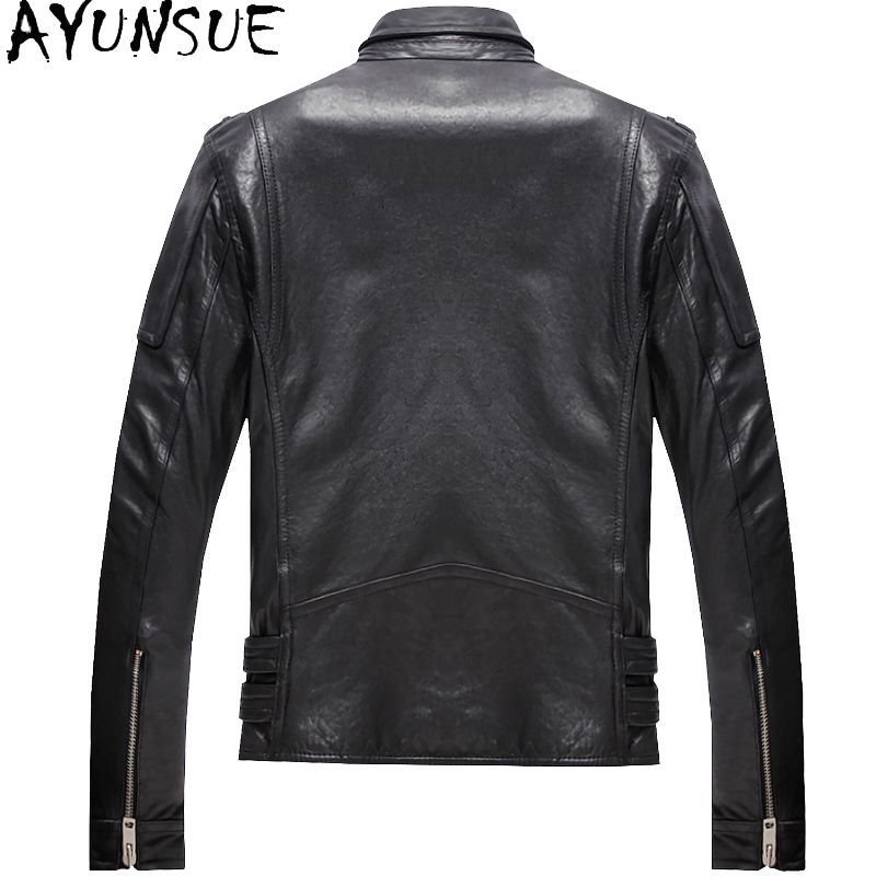 Ayunsue real pele de carneiro  - Leather Motorcycle Jacket Biker avaliação e preço