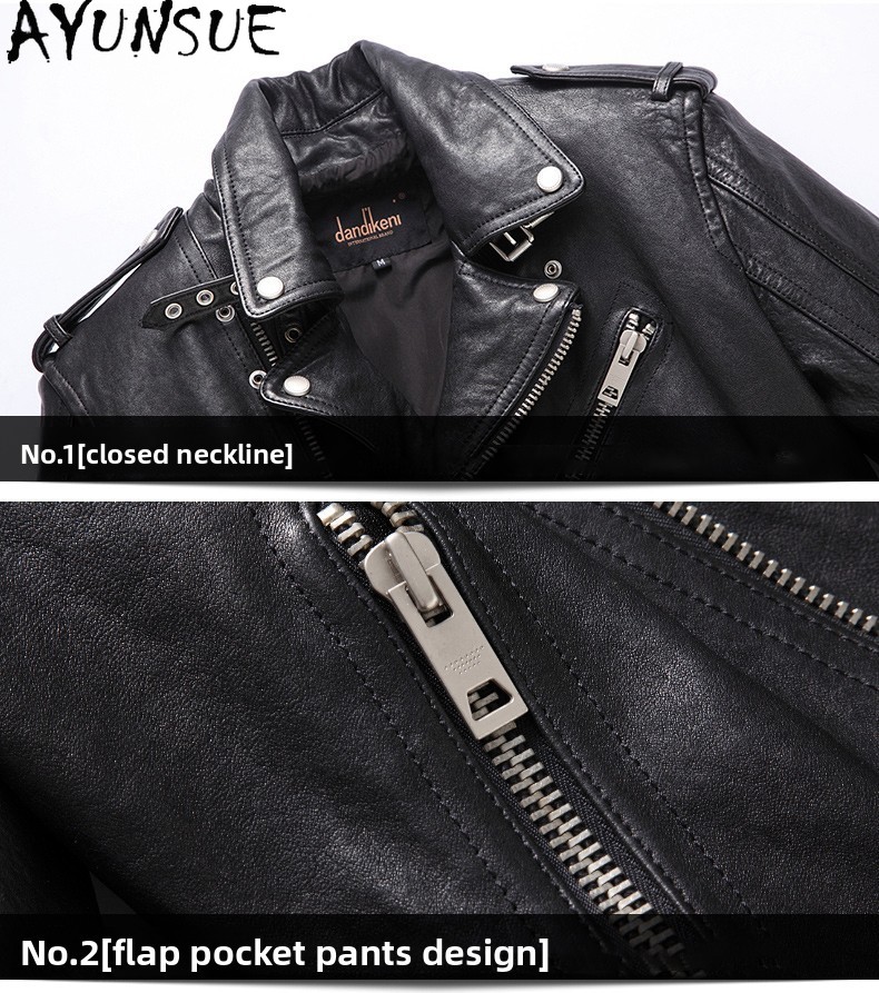 Ayunsue real pele de carneiro  - Leather Motorcycle Jacket Biker avaliação e preço