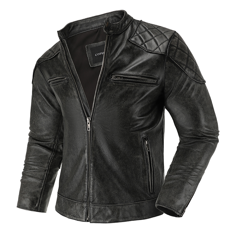 Jaqueta de couro retrô masculi - Leather Motorcycle Jacket Biker avaliação e preço
