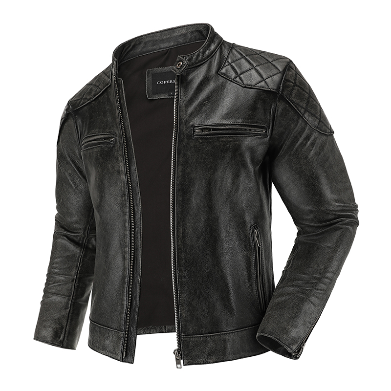 Jaqueta de couro retrô masculi - Leather Motorcycle Jacket Biker avaliação e preço