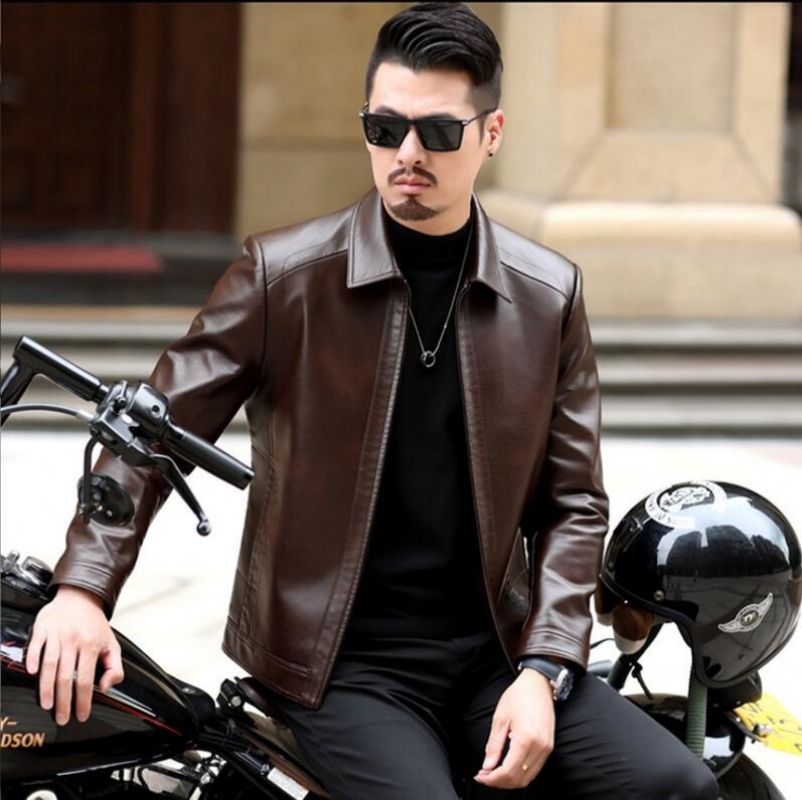 Jaqueta de couro genuíno mascu - Leather Motorcycle Jacket Biker avaliação e preço