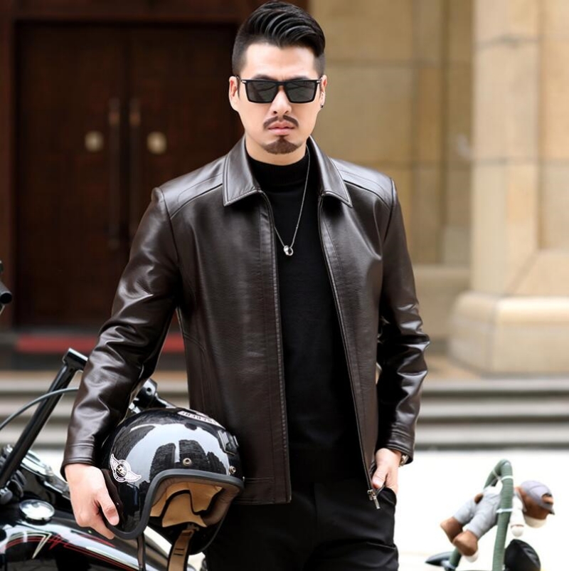 Jaqueta de couro genuíno mascu - Leather Motorcycle Jacket Biker avaliação e preço
